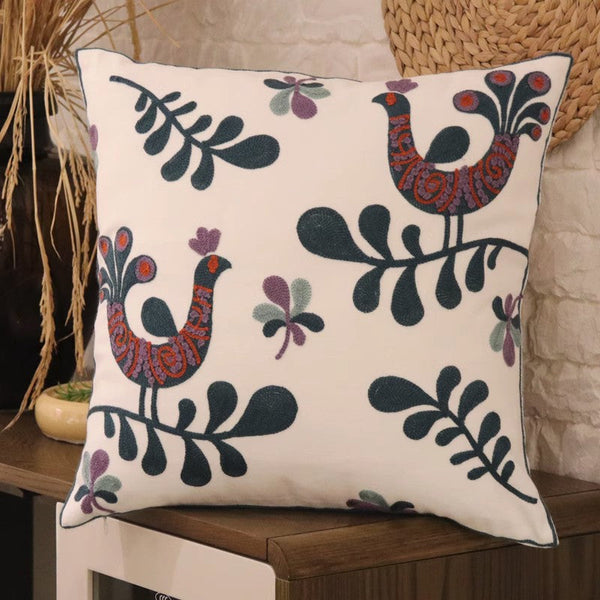 Love Birds Decorative Sofa Pillows, Cotton Decorative Pillows, Farmhouse Embroider Cotton Pillow Covers, Decorative Throw Pillows for Couch-HomePaintingDecor