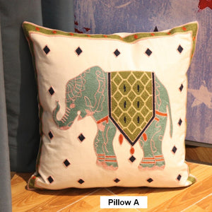 Elephant Embroider Cotton Pillow Covers, Farmhouse Decorative Sofa Pillows, Cotton Decorative Pillows, Decorative Throw Pillows for Couch-HomePaintingDecor