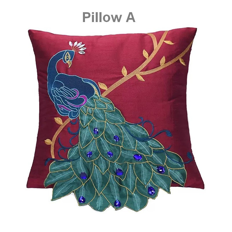 Embroider Peacock Cotton and linen Pillow Cover, Beautiful Decorative Throw Pillows, Decorative Sofa Pillows, Decorative Pillows for Couch-HomePaintingDecor