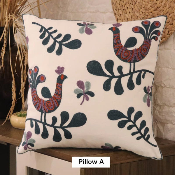 Farmhouse Embroider Cotton Pillow Covers, Love Birds Decorative Sofa Pillows, Cotton Decorative Pillows, Decorative Throw Pillows for Couch-HomePaintingDecor