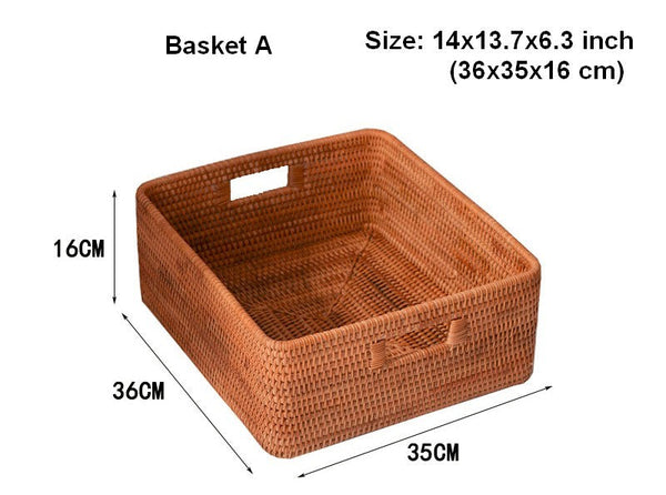 Woven Rattan Storage Baskets for Bedroom, Storage Basket for Shelves, Large Rectangular Storage Baskets for Clothes, Storage Baskets for Kitchen-HomePaintingDecor