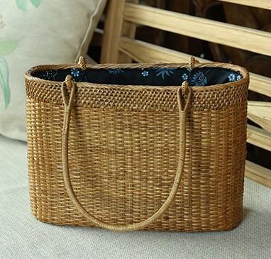 Indonesia Handmade Rattan Handbag, Woven Rattan Handbag, Natural Fiber Handbag, Small Rustic Handbag for Outdoor-HomePaintingDecor