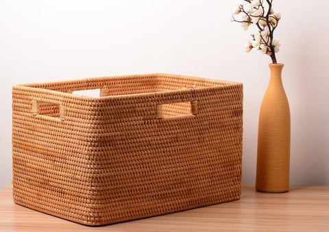 Storage Baskets for Bedroom, Large Laundry Storage Basket for Clothes, Rectangular Storage Basket, Rattan Baskets, Storage Baskets for Shelves-HomePaintingDecor