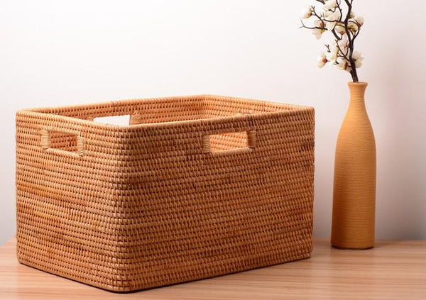Large Laundry Storage Basket for Clothes, Rectangular Storage Basket, Rattan Baskets, Storage Baskets for Bedroom, Storage Baskets for Shelves-HomePaintingDecor