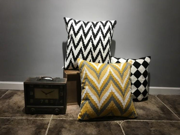Geometric Cotton Pillow Cover, Decorative Throw Pillows, Modern Sofa Pillows, Black Throw Pillows, Yellow Decorative Pillows-HomePaintingDecor