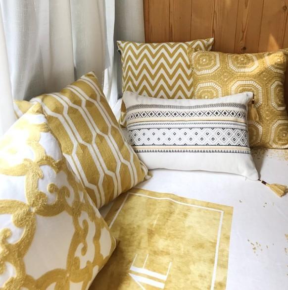 Modern Sofa Pillows, Geometric Decorative Pillows, Cotton Yellow Throw Pillows, Decorative Throw Pillows for Living Room-HomePaintingDecor