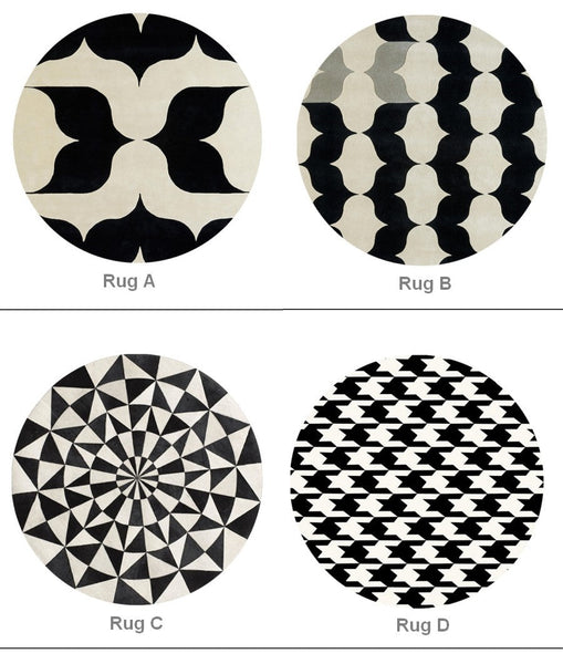 Modern Wool Rugs for Living Room, Modern Rugs for Bedroom, Coffee Table Round Rugs, Black and White Modern Wool Rugs, Abstract Round Modern Rug for Dining Room Table-HomePaintingDecor
