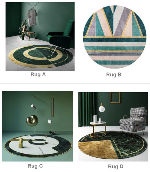 Unique Bedroom Floor Carpets, Geometric Circular Modern Rugs, Green Round Area Rugs under Coffee Table, Contemporary Modern Rug Ideas for Living Room-HomePaintingDecor