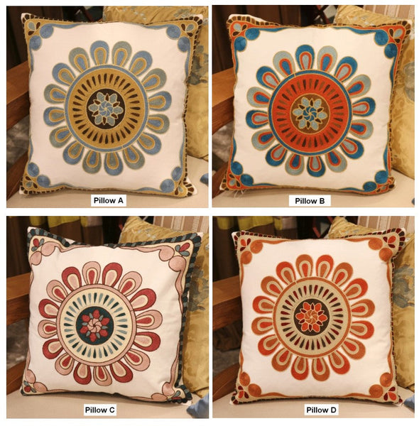Modern Sofa Pillows for Couch, Embroider Flower Cotton Pillow Covers, Cotton Flower Decorative Pillows, Farmhouse Decorative Sofa Pillows-HomePaintingDecor