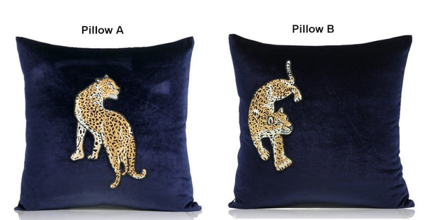 Modern Sofa Pillows, Contemporary Throw Pillows, Cheetah Decorative Throw Pillows, Blue Decorative Pillows for Living Room-HomePaintingDecor