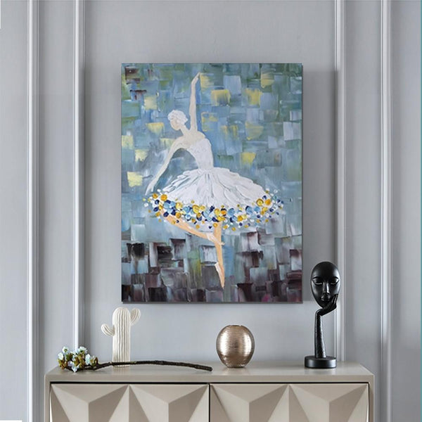 Ballet Dancer Painting, Large Painting for Bedroom, Modern Contemporary Artwork, Heavy Texture Acrylic Painting-HomePaintingDecor