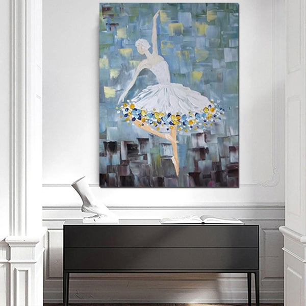 Ballet Dancer Painting, Large Painting for Bedroom, Modern Contemporary Artwork, Heavy Texture Acrylic Painting-HomePaintingDecor