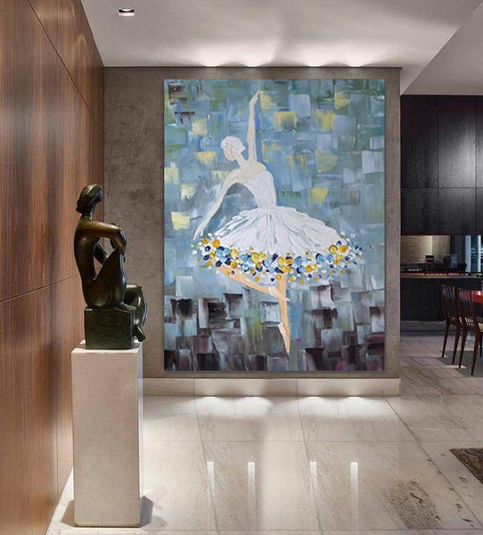 Ballet Dancer Painting, Large Painting for Bedroom, Modern Contemporary Artwork, Heavy Texture Acrylic Painting-HomePaintingDecor