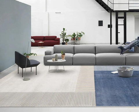 Abstract Geometric Modern Rugs for Living Room, Large Blue Modern Area Rugs, Dining Room Modern Area Rugs, Simple Grey Blue Modern Rugs, Contemporary Modern Rugs for Bedroom-HomePaintingDecor