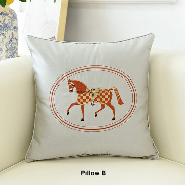 Modern Sofa Decorative Pillows, Embroider Horse Pillow Covers, Modern Decorative Throw Pillows, Horse Decorative Throw Pillows for Couch-HomePaintingDecor