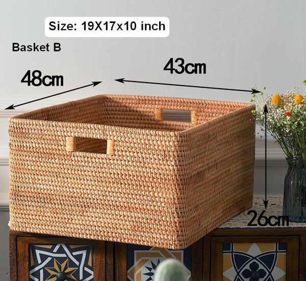 Rectangular Storage Basket, Storage Baskets for Bedroom, Large Laundry Storage Basket for Clothes, Rattan Baskets, Storage Baskets for Shelves-HomePaintingDecor