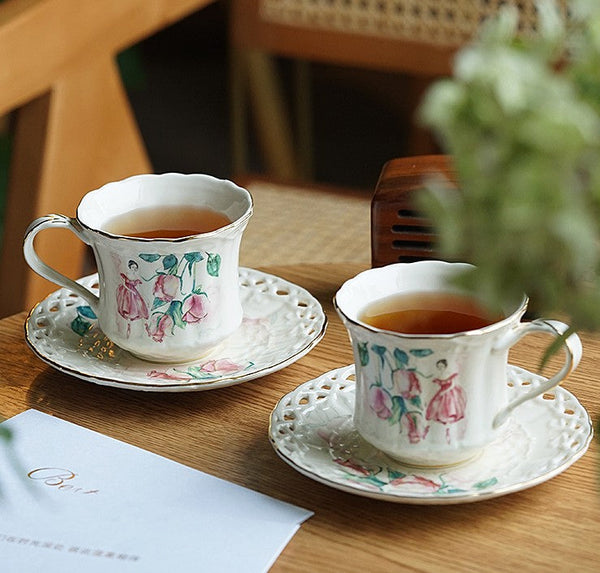 Elegant British Tea Cups, Beautiful Bone China Porcelain Tea Cup Set, Traditional English Tea Cups and Saucers, Unique Ceramic Coffee Cups-HomePaintingDecor