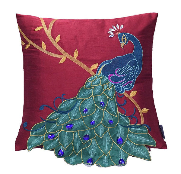 Embroider Peacock Cotton and linen Pillow Cover, Beautiful Decorative Throw Pillows, Decorative Sofa Pillows, Decorative Pillows for Couch-HomePaintingDecor