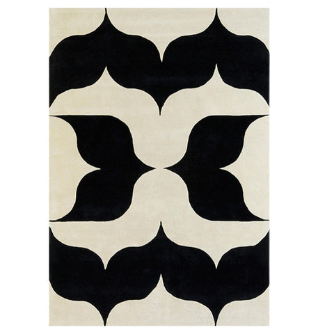 Mid Century Modern Rugs for Living Room, Black and White Geometric Modern Rugs for Dining Room, Contemporary Wool Rugs under Dining Room Table-HomePaintingDecor