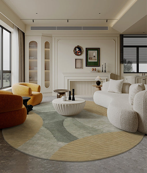 Modern Wool Rugs, Coffee Table Round Rugs, Abstract Round Modern Rug for Dining Room Table, Modern Wool Rugs for Living Room, Modern Rugs for Bedroom-HomePaintingDecor
