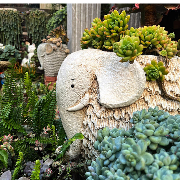 Large Elephant Flowerpot, Resin Statue for Garden, Modern Animal Statue for Garden Ornaments, Villa Outdoor Decor Gardening Ideas-HomePaintingDecor