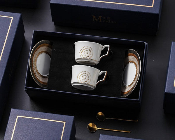 Beautiful British Tea Cups, Creative Bone China Porcelain Tea Cup Set, Royal Ceramic Coffee Cups, Unique Tea Cups and Saucers in Gift Box as Birthday Gift-HomePaintingDecor