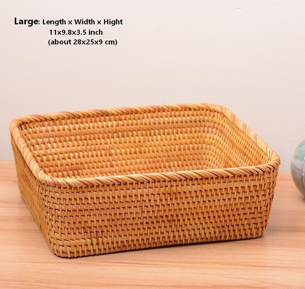 Rectangular Storage Baskets for Pantry, Small Rattan Kitchen Storage Basket, Storage Baskets for Shelves, Woven Storage Baksets-HomePaintingDecor