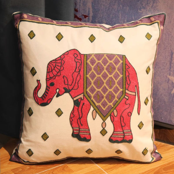 Cotton Decorative Pillows, Elephant Embroider Cotton Pillow Covers, Farmhouse Decorative Sofa Pillows, Decorative Throw Pillows for Couch-HomePaintingDecor