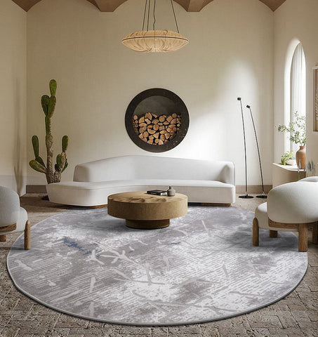 Modern Area Rugs for Living Room, Contemporary Area Rugs for Dining Room, Circular Geometric Modern Grey Rugs for Bedroom, Abstract Contemporary Area Rugs-HomePaintingDecor