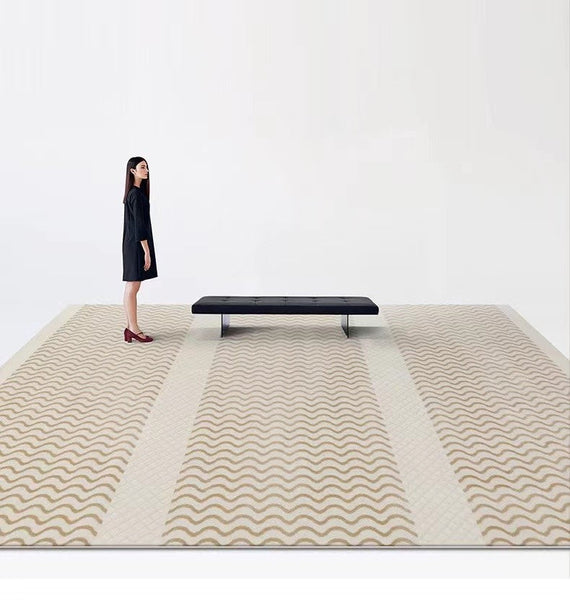 Light Tan Contemporary Wool Rugs, Modern Living Room Rug Ideas, Large Modern Rug Ideas for Bedroom, Mid Century Wool Rugs for Dining Room-HomePaintingDecor