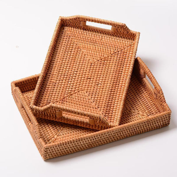 Rattan Bread Plate with Handle, Storage Baskets for Kitchen, Woven Storage Basket, Fruit Plate for Kitchen, Storage Baksets for Shelves-HomePaintingDecor