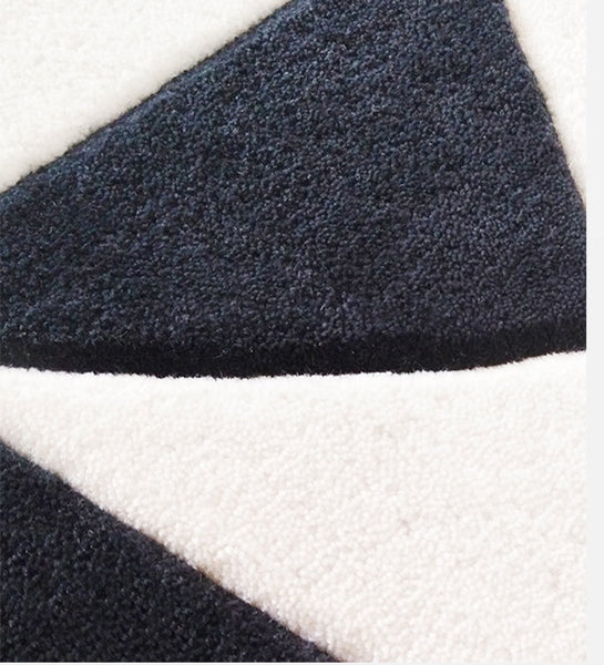 Abstract Round Modern Rug for Dining Room Table, Coffee Table Round Rugs, Black and White Modern Wool Rugs, Modern Wool Rugs for Living Room, Modern Rugs for Bedroom-HomePaintingDecor