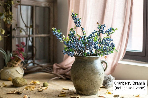 Simple Artificial Flowers for Home Decoration, Flower Arrangement Ideas for Living Room, Blue Cranberry Fruit Branch, Spring Artificial Floral for Bedroom-HomePaintingDecor