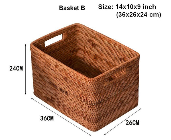 Rattan Storage Baskets, Storage Basket for Shelves, Rectangular Storage Basket for Toys, Storage Baskets for Kitchen, Storage Baskets for Bedroom-HomePaintingDecor