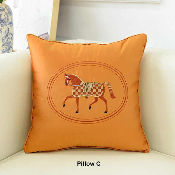 Embroider Horse Pillow Covers, Modern Decorative Throw Pillows, Horse Decorative Throw Pillows for Couch, Modern Sofa Decorative Pillows-HomePaintingDecor