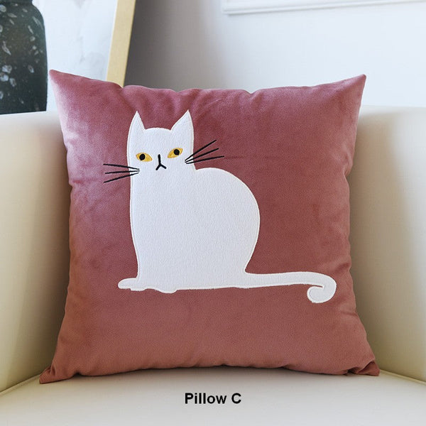 Modern Sofa Decorative Pillows, Cat Decorative Throw Pillows for Couch, Lovely Cat Pillow Covers for Kid's Room, Modern Decorative Throw Pillows-HomePaintingDecor