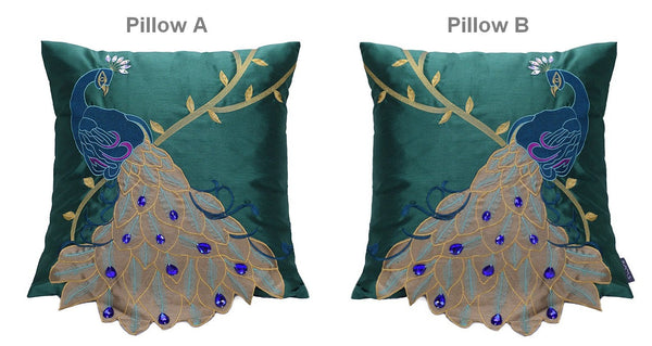 Decorative Sofa Pillows, Decorative Pillows for Couch, Beautiful Decorative Throw Pillows, Green Embroider Peacock Cotton and linen Pillow Cover-HomePaintingDecor