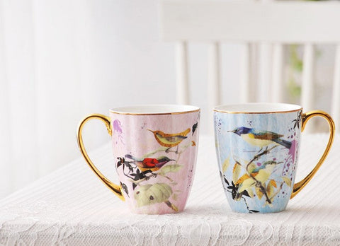 Elegant Ceramic Coffee Mug, Beautiful Bird Flower Ceramic Mug, Large Creative Bone China Porcelain Mug, Large Capacity Ceramic Mugs for Office-HomePaintingDecor