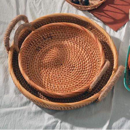 Rattan Storage Basket with Handle, Small Storage Baskets, Round Straoge Basket, Woven Storage Baskets for Kitchen-HomePaintingDecor