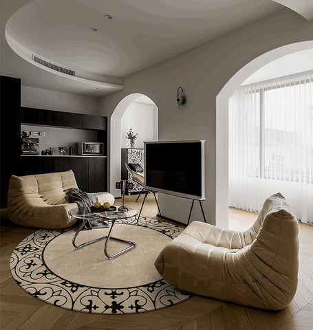 Mid Century Modern Round Rug for Dining Room Table, Coffee Table Round Area Rugs, Circular Modern Wool Rugs, Modern Wool Rugs for Living Room, Floor Carpets for Bedroom-HomePaintingDecor