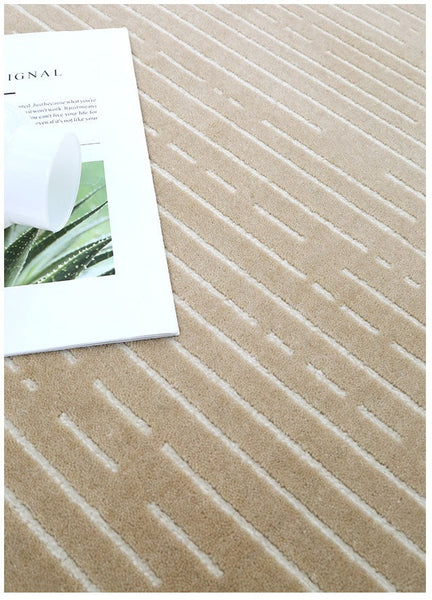 Modern Living Room Rug Ideas, Large Light Tan Geometric Wool Rugs, Abstract Modern Rug Ideas for Bedroom, Contemporary Wool Rugs for Dining Room-HomePaintingDecor