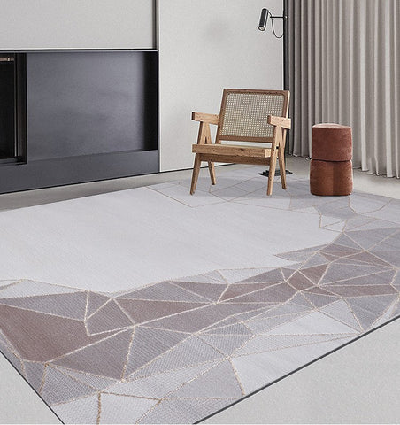 Large Modern Rug Placement Ideas for Living Room, Geometric Brown Grey Modern Rugs for Bedroom, Contemporary Modern Rugs for Interior Design-HomePaintingDecor