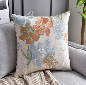 Decorative Sofa Pillows for Couch, Embroider Flower Cotton Pillow Covers, Cotton Flower Decorative Pillows, Farmhouse Decorative Pillows-HomePaintingDecor