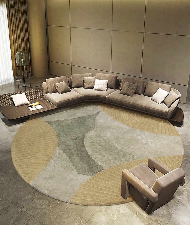 Modern Wool Rugs, Coffee Table Round Rugs, Abstract Round Modern Rug for Dining Room Table, Modern Wool Rugs for Living Room, Modern Rugs for Bedroom-HomePaintingDecor
