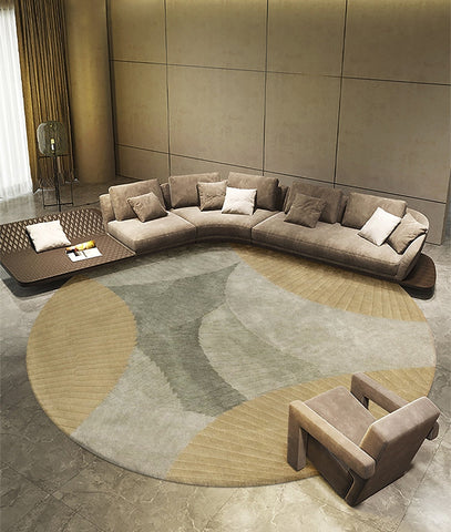 Modern Wool Rugs, Coffee Table Round Rugs, Abstract Round Modern Rug for Dining Room Table, Modern Wool Rugs for Living Room, Modern Rugs for Bedroom-HomePaintingDecor
