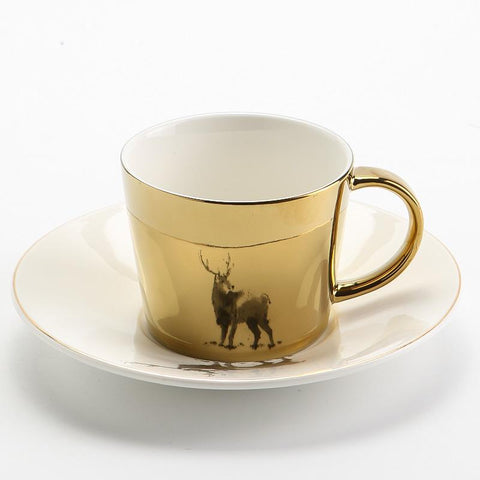 Elk Golden Coffee Cup, Silver Coffee Mug, Coffee Cup and Saucer Set, Large Coffee Cups, Tea Cup, Ceramic Coffee Cup-HomePaintingDecor