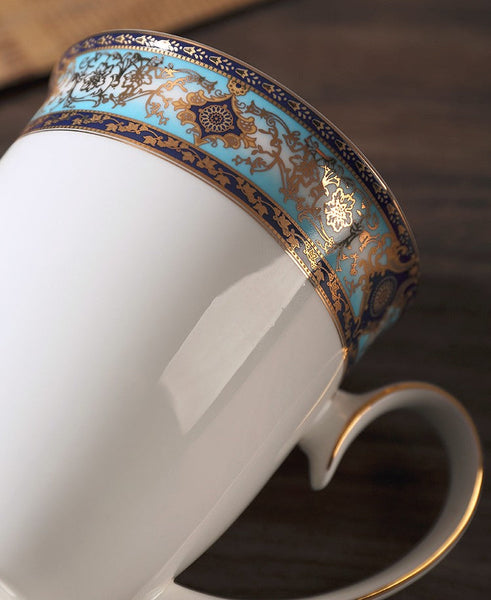 Large Royal Bone China Porcelain Mug, Elegant Ceramic Coffee Mug, Beautiful British Tea Cups, Large Capacity Ceramic Mugs for Office-HomePaintingDecor