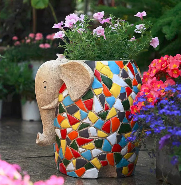 Unique Animal Statue for Garden Ornaments, Large Elephant Flowerpot, Modern Animal Flower Pot, Resin Statue for Garden, Villa Outdoor Decor Gardening Ideas-HomePaintingDecor