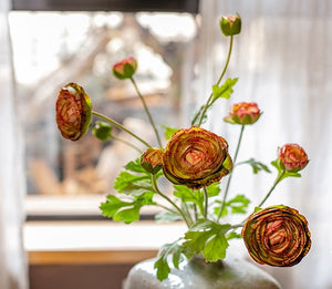 Dining Room Flower Arrangement Ideas, Ranunculus Asiaticus Flowers, Simple Modern Floral Arrangement Ideas for Home Decoration, Spring Artificial Floral for Bedroom-HomePaintingDecor