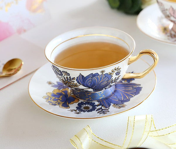 Afternoon British Tea Cups, Unique Iris Flower Tea Cups and Saucers in Gift Box, Elegant Ceramic Coffee Cups, Royal Bone China Porcelain Tea Cup Set-HomePaintingDecor